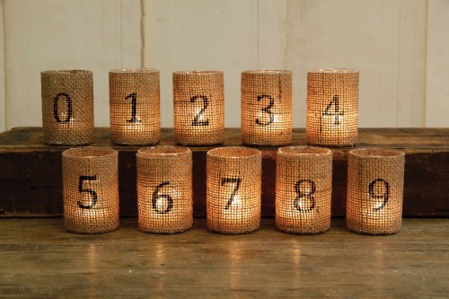 Beach Wedding Décor Idea: Burlap Covered Candle Holders