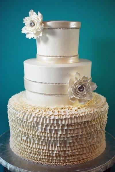 Three Tier Ruffled Wedding Cake