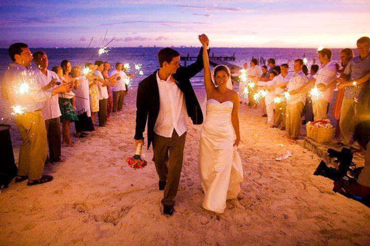 Bride and Groom at Evening Beach Wedding