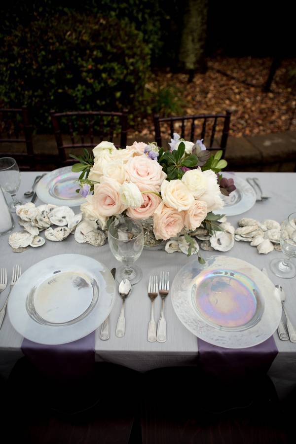 Oyster Shell and Purple Hues for Rustic Romance
