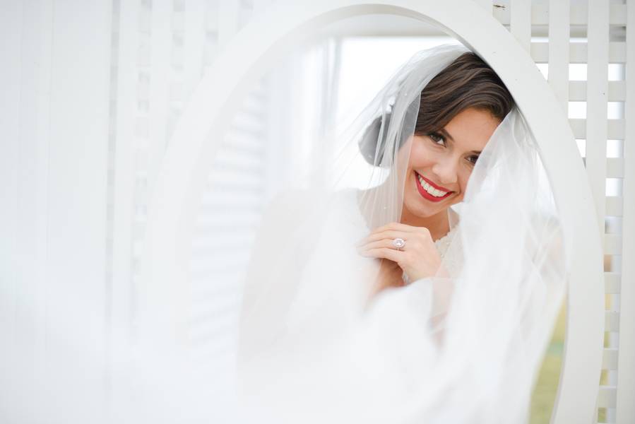 Beautiful Blushing Bride by the Winter Seaside