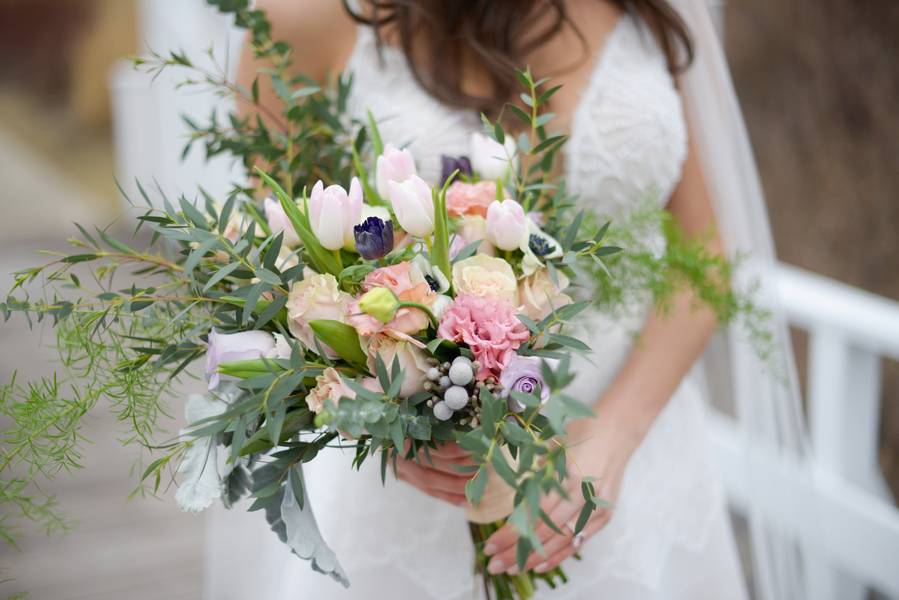 Beautiful Blushing Bride by the Winter Seaside