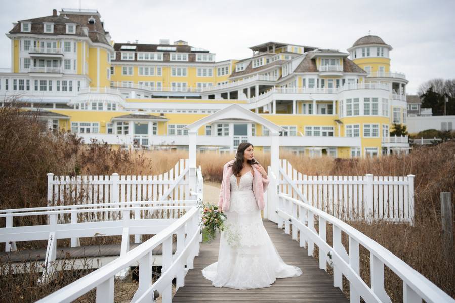 Beautiful Blushing Bride by the Winter Seaside