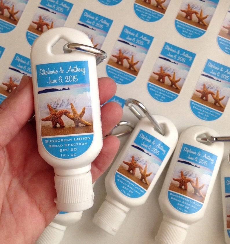 Wedding Sunscreen Favor SPF30 1oz with Clip Starfish Beach image 0